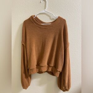 Free People Beach Warm Brown Cropped Sweater Bubble Hem Balloon Medium